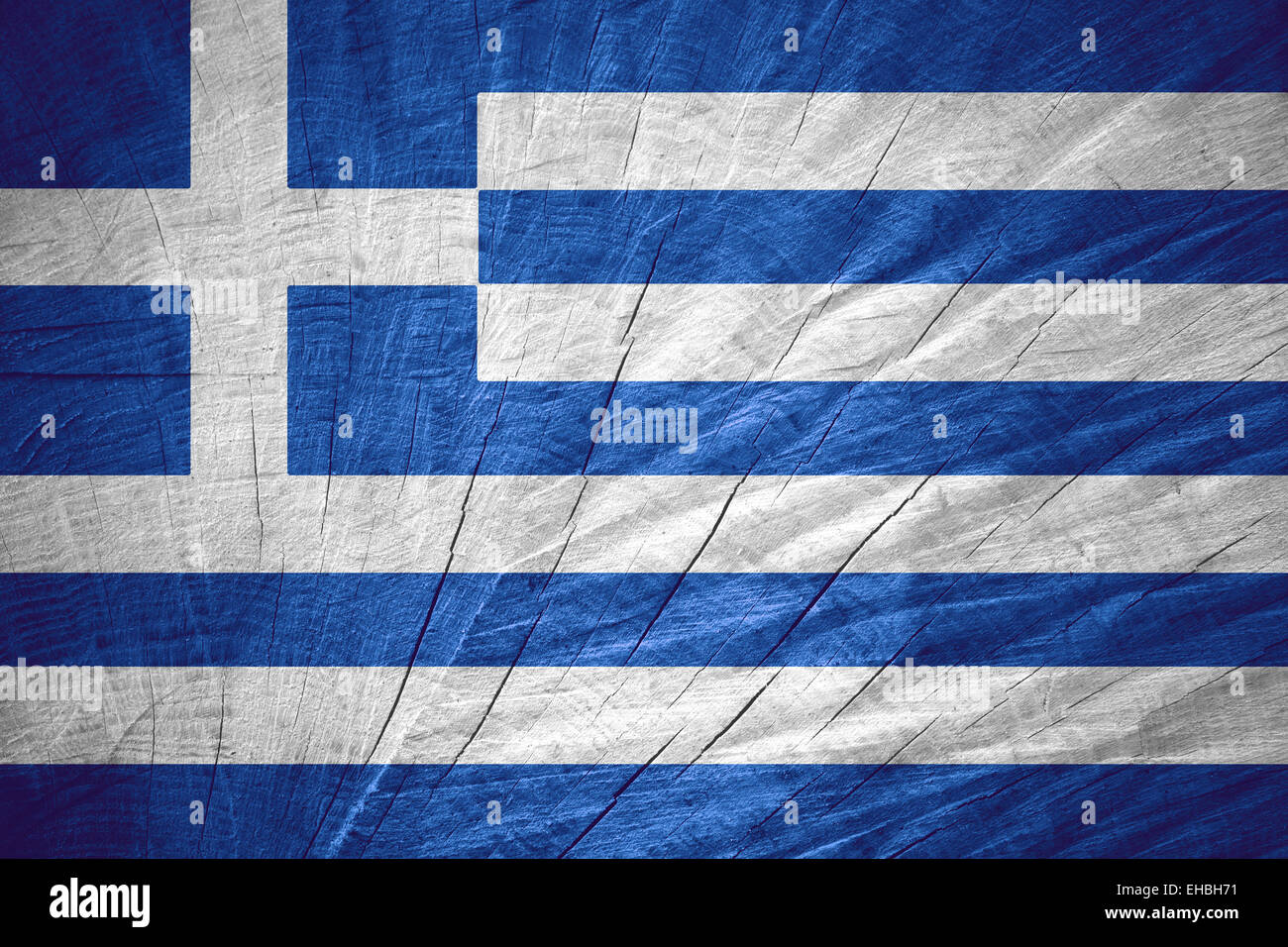 Bandiera della Grecia o greco banner sulla texture in legno Foto Stock