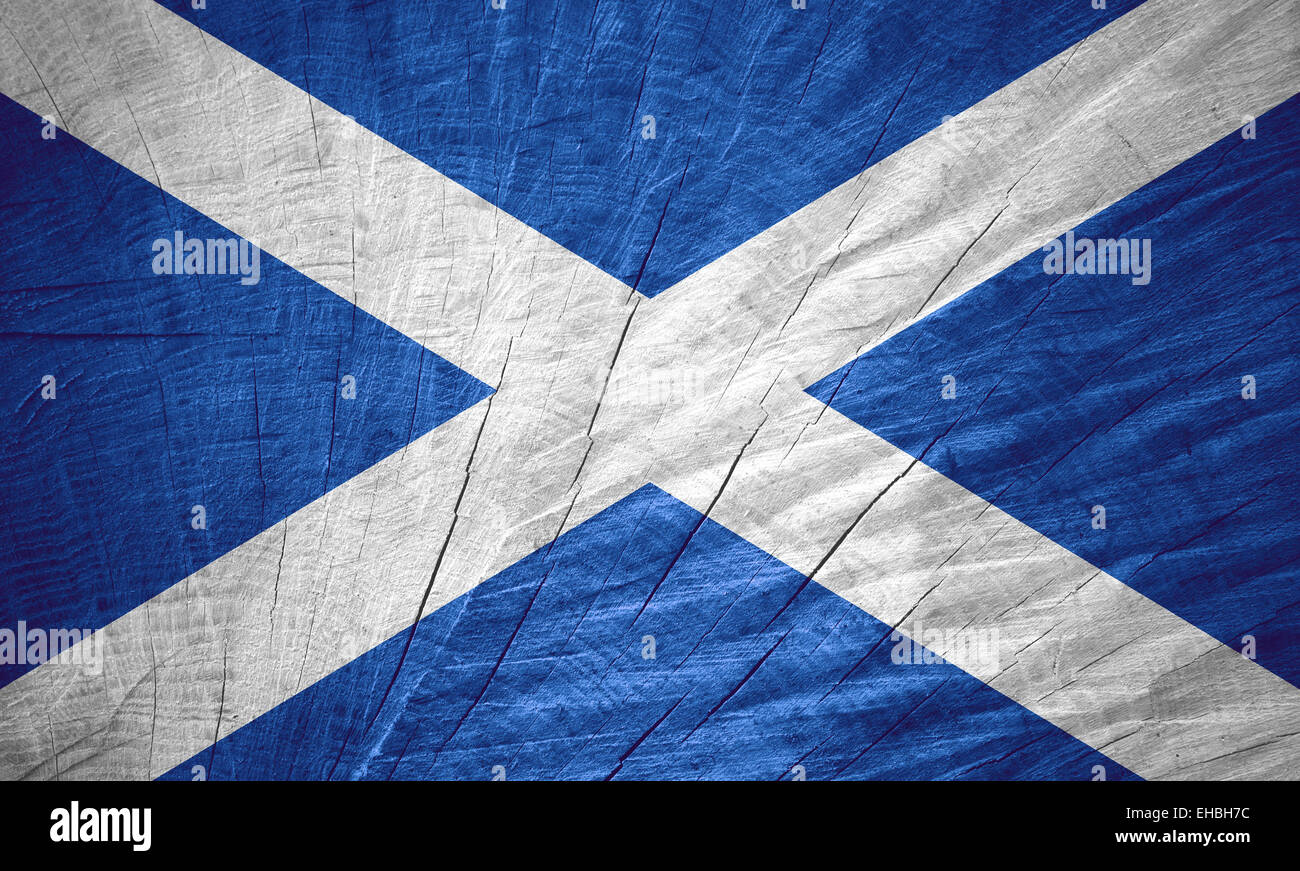 Scozia bandiera scozzese o banner sulla texture in legno Foto Stock