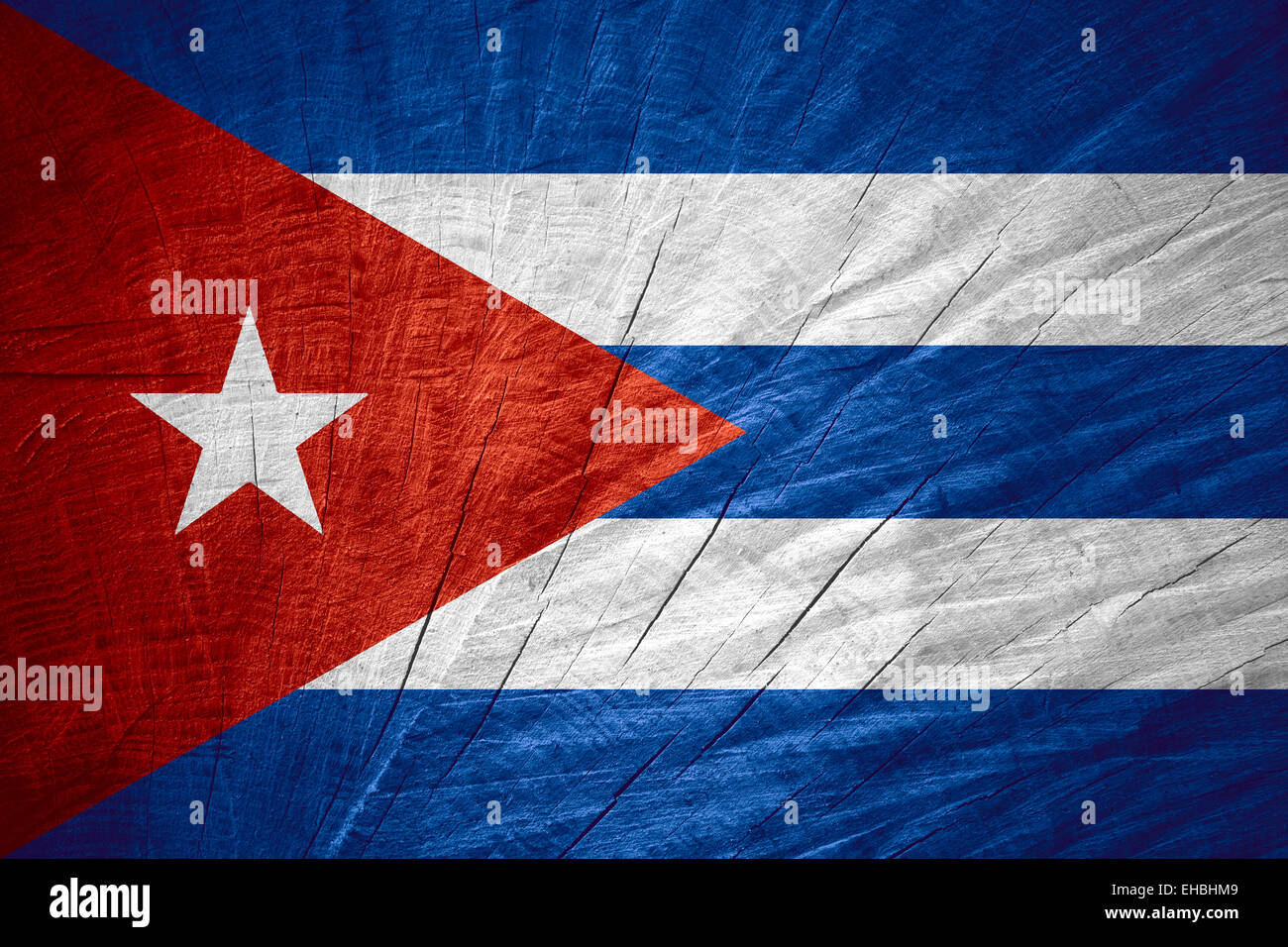 Bandiera di Cuba o banner cubano sulla texture in legno Foto Stock