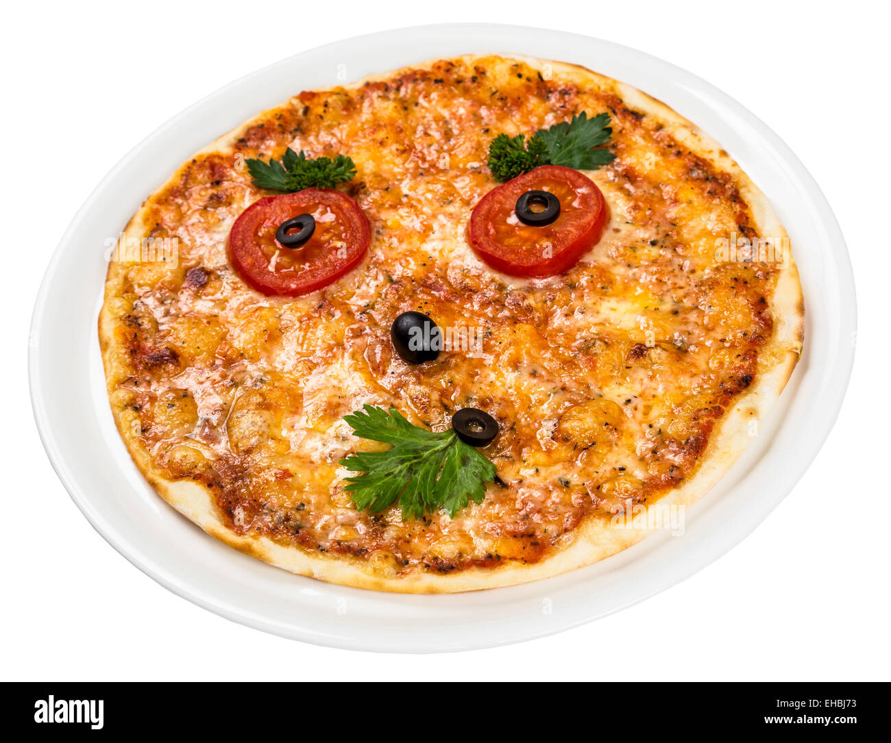 Ristorante piatto di servizio per bambini - menu pizza con la faccia Foto Stock