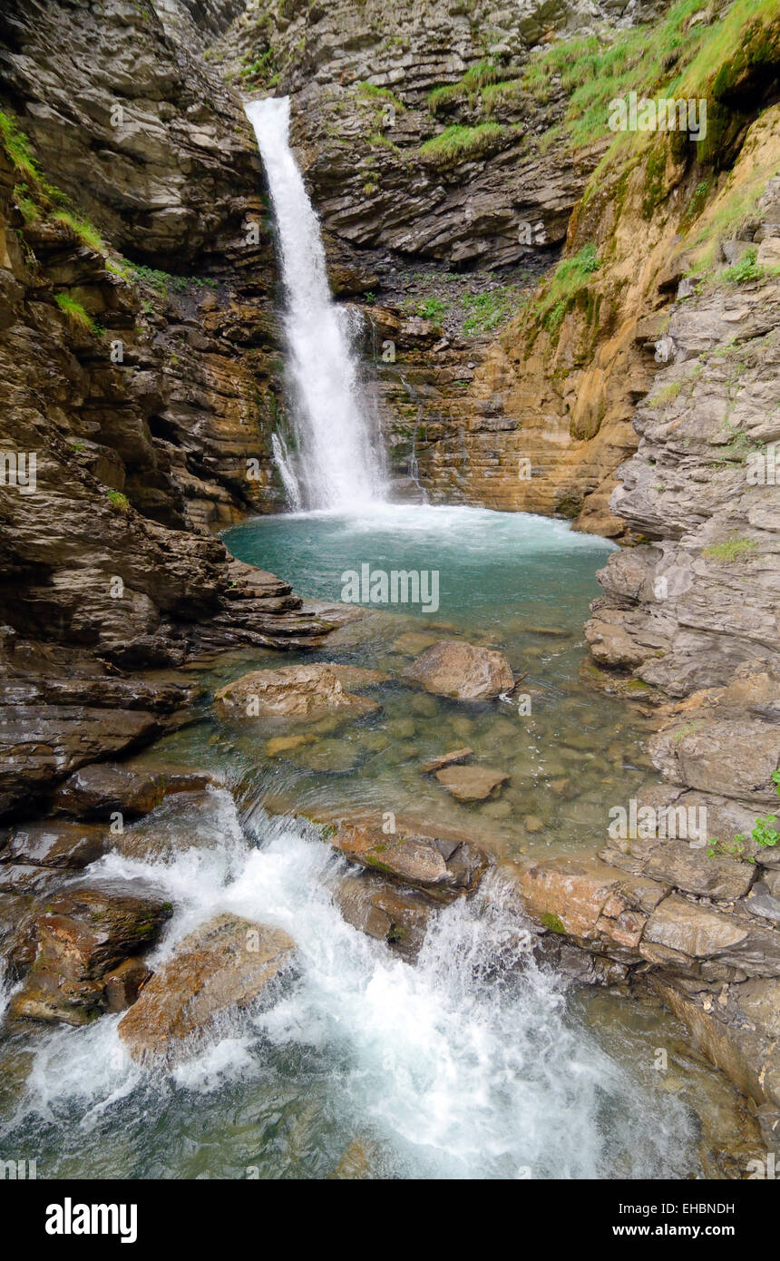Cascata de la lancia o Lancia una cascata Colmars-les-Alpes Parco Nazionale del Mercantour Alpi Francesi Francia Foto Stock