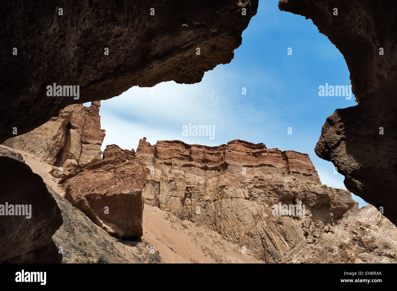 Valle dei castelli in Sharyn Canyon. Sharyn Canyon è un 80 km canyon sul fiume Sharyn, 200 chilometri a est di Almaty. Il kazako Foto Stock