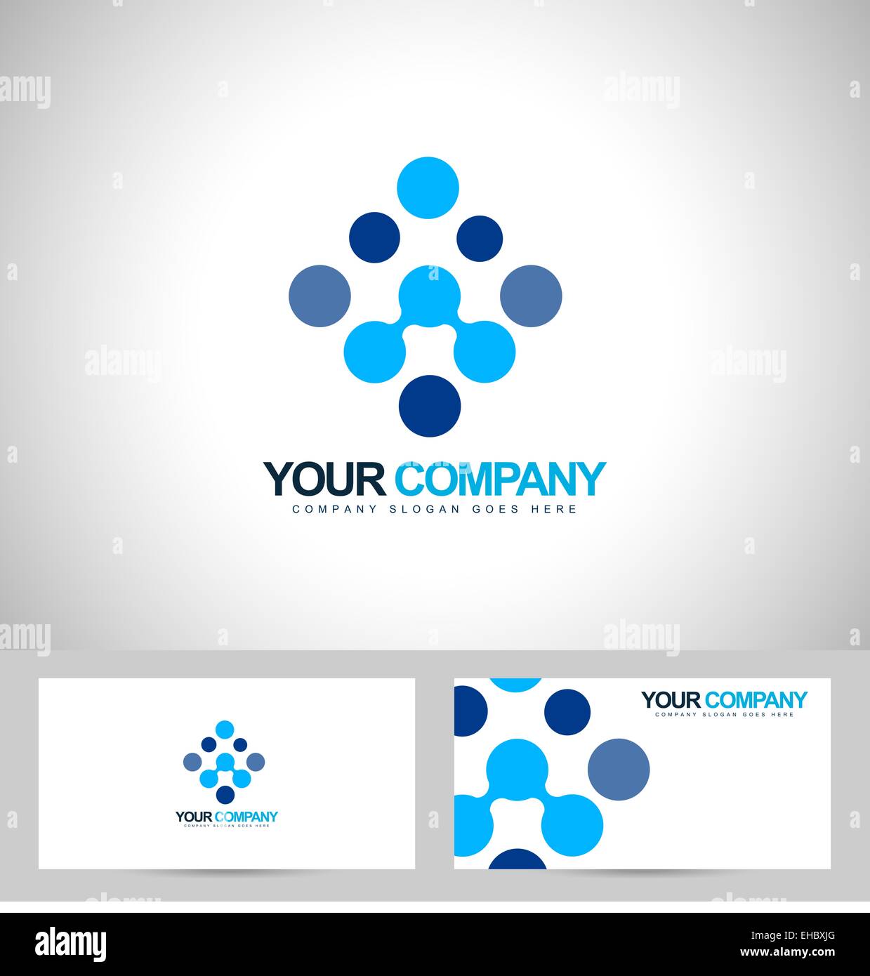 Punti Blu vettore. Abstract business company con puntini blu e business card template Foto Stock