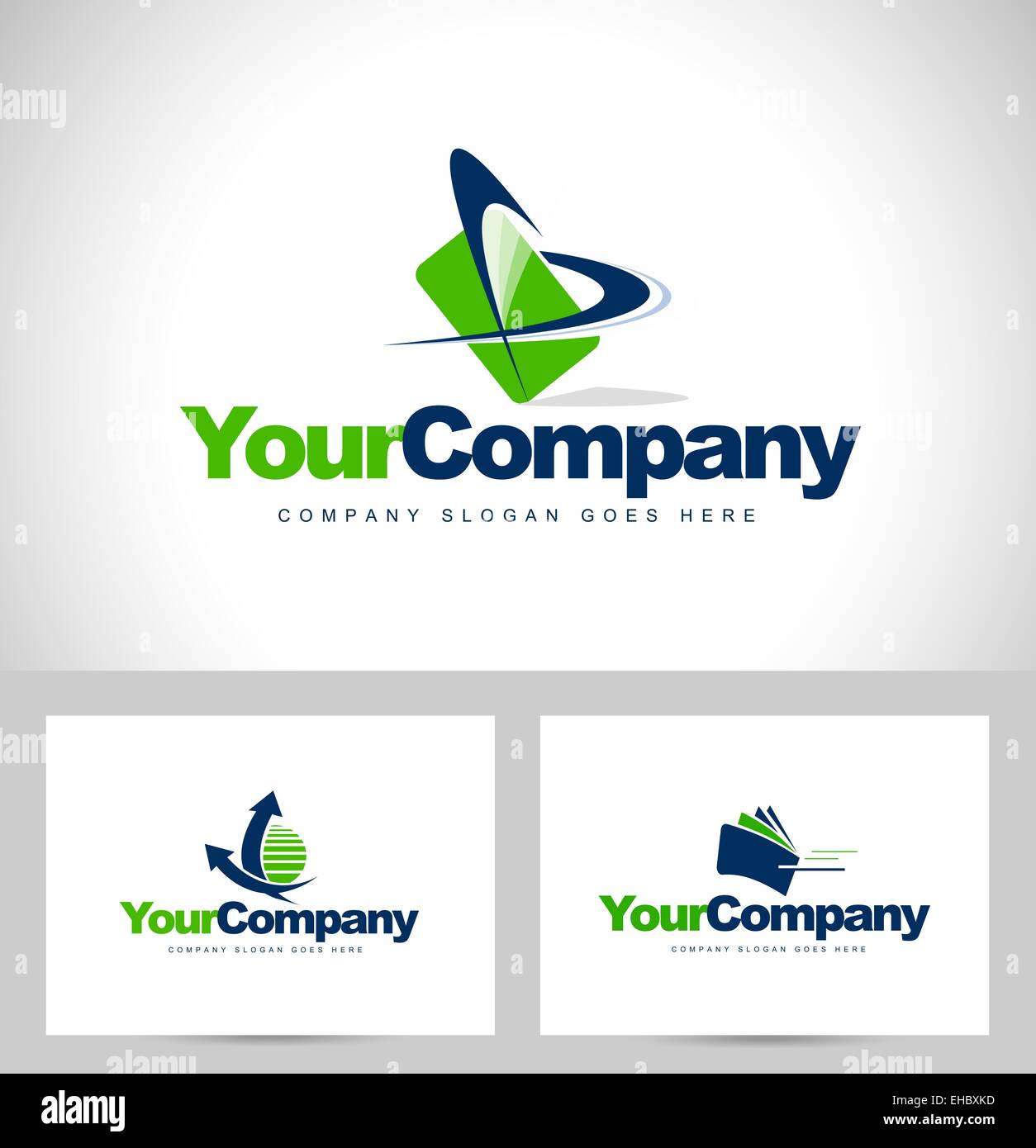 Business Logo Design. Creative verde logo aziendale insieme con le frecce e swashes Foto Stock