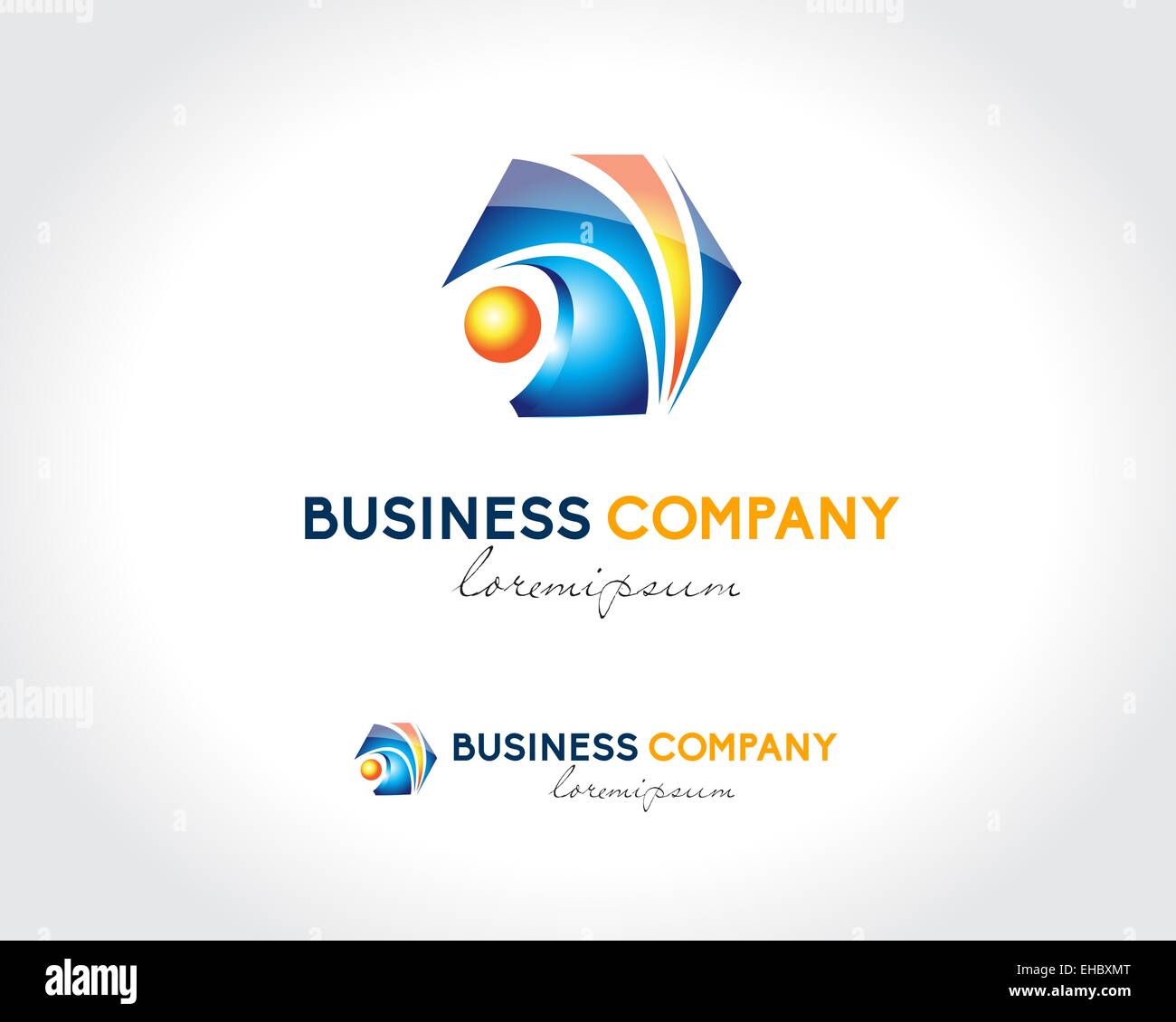 Abstract Business Logo Design. Esagonale Creative Design logo blu e arancione. Foto Stock