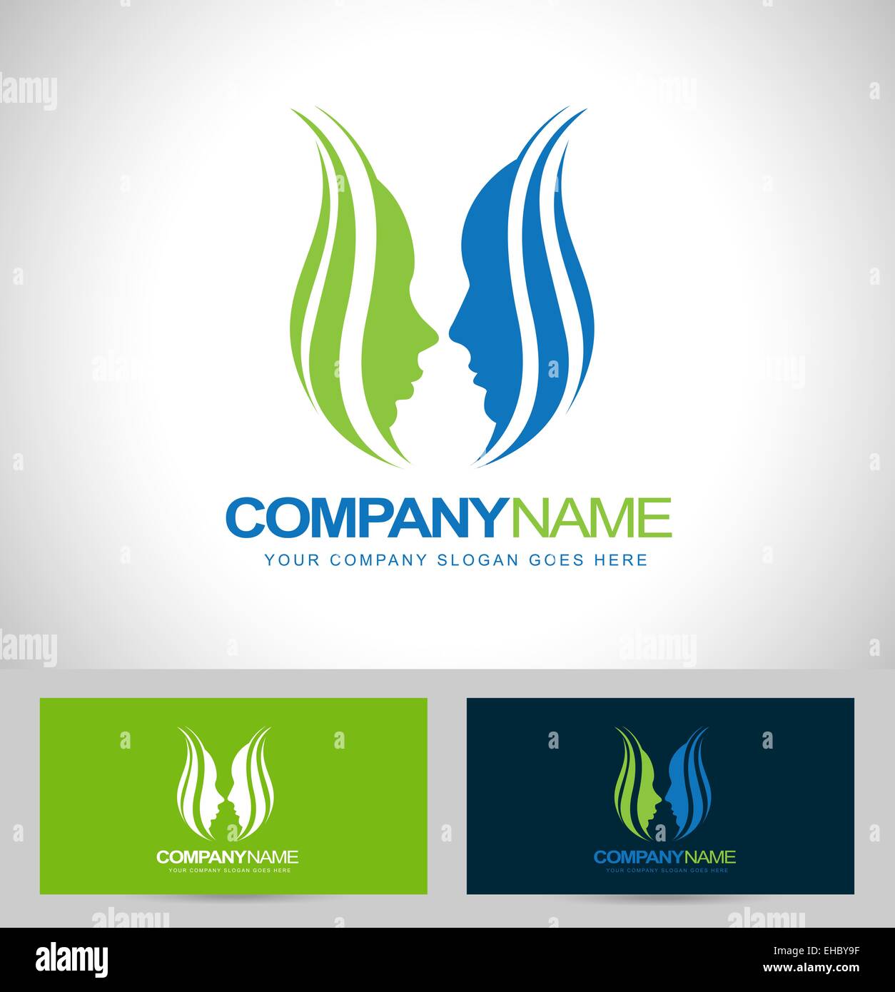 Facce di fiore Logo Design. Facce vettore Logo. Faccia Creative logo silhouette e business card modello. Foto Stock