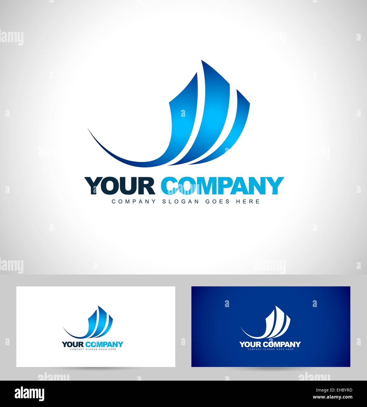 Blue Logo oscillante Design. Vettore di Creative swashes con business card modello. Foto Stock