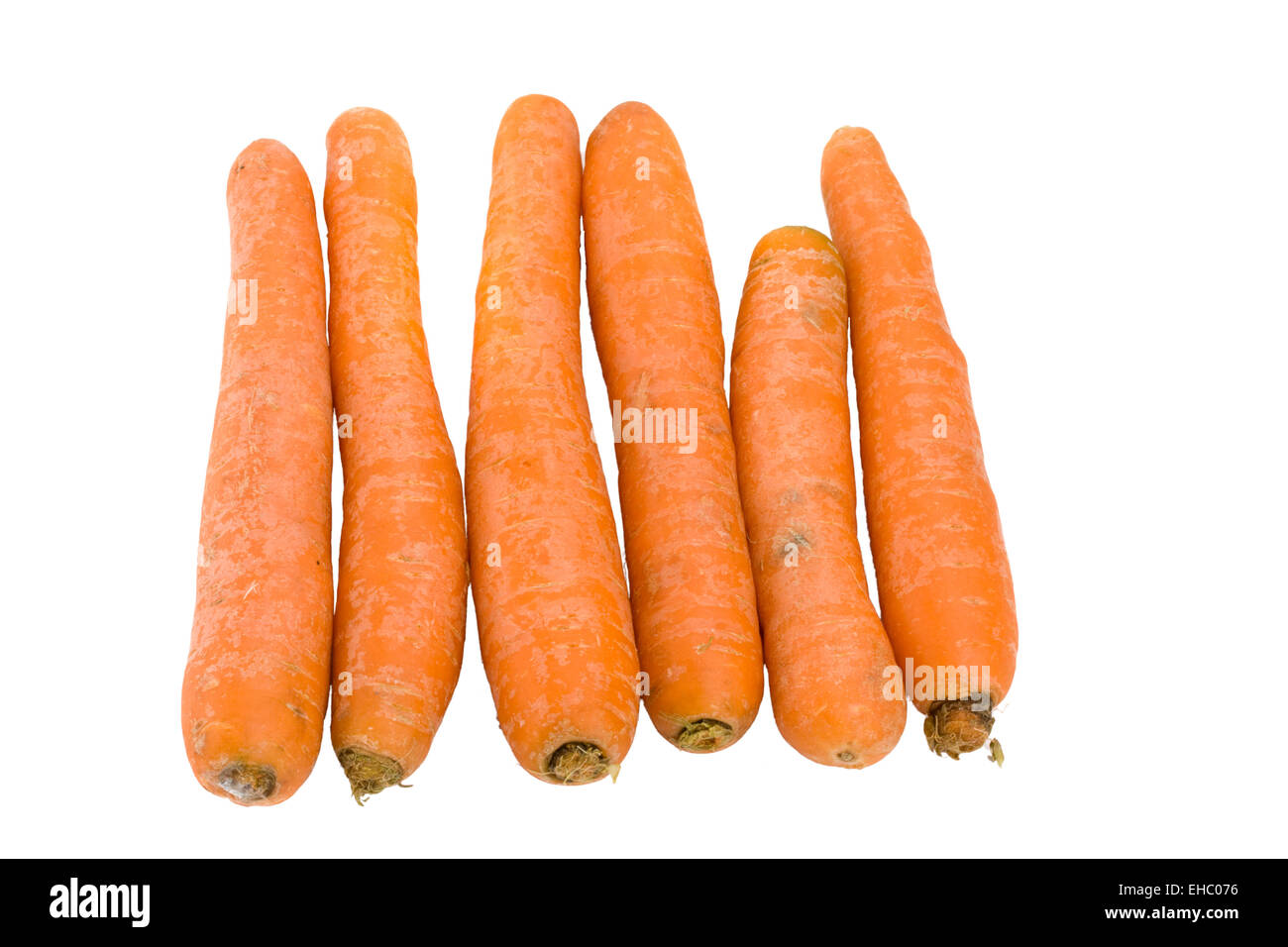Sei carote su sfondo bianco Foto Stock