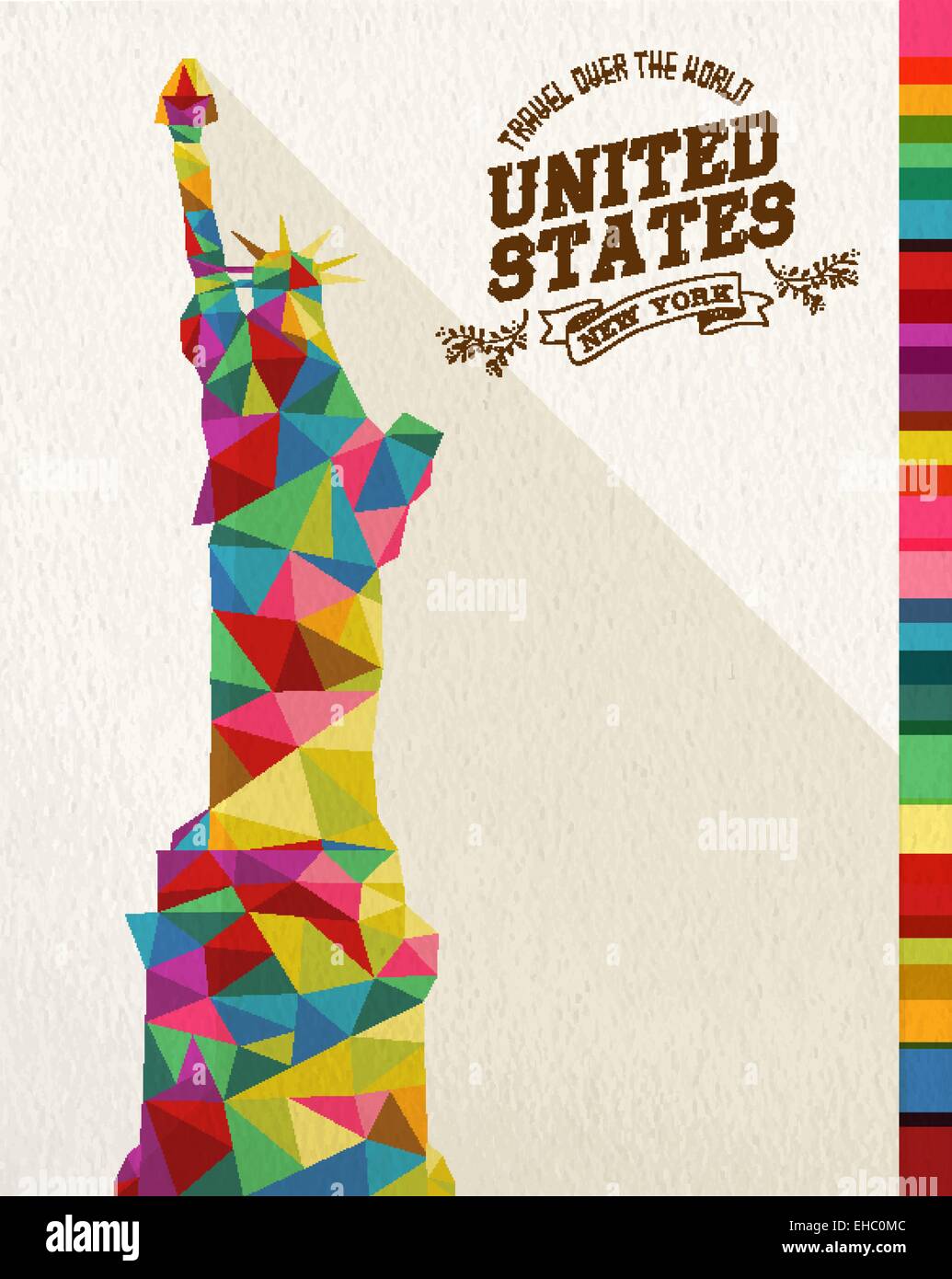 Viaggiare negli Stati Uniti famoso punto di riferimento. Colorato monumento poligonale con etichetta vintage e con texture di sfondo della carta. Ideale per noi Illustrazione Vettoriale