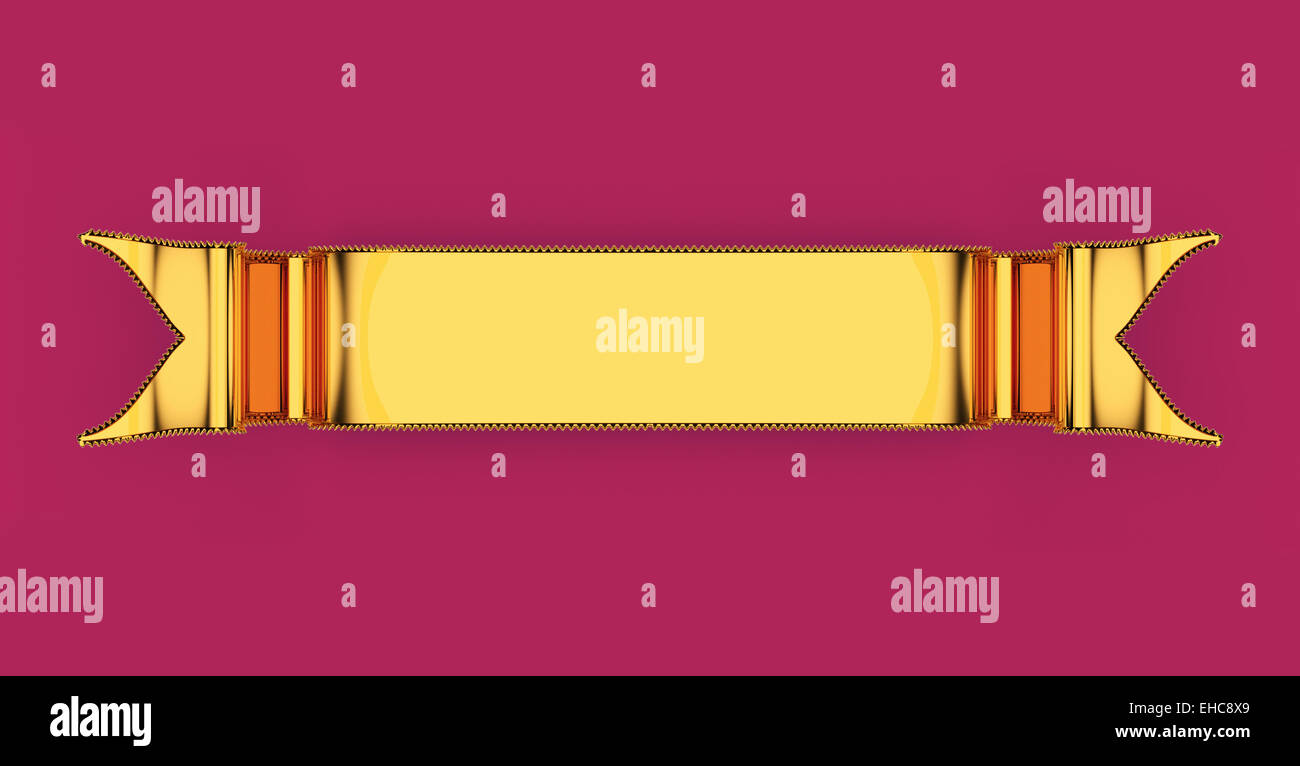 Golden nastro vuoto con increspature utili come badge o emblema. Su bianco Foto Stock