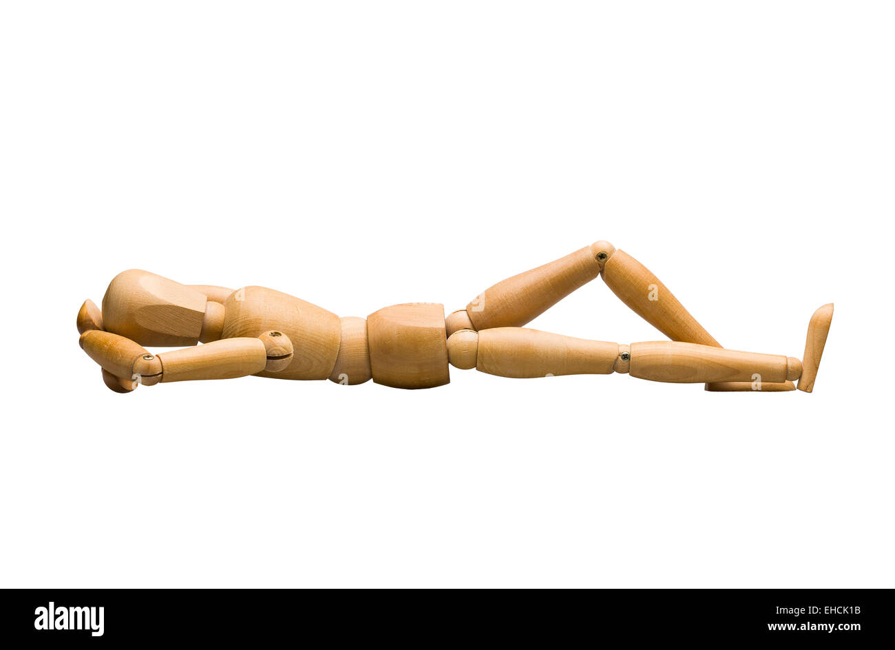 Manichino di legno sdraiato Foto Stock