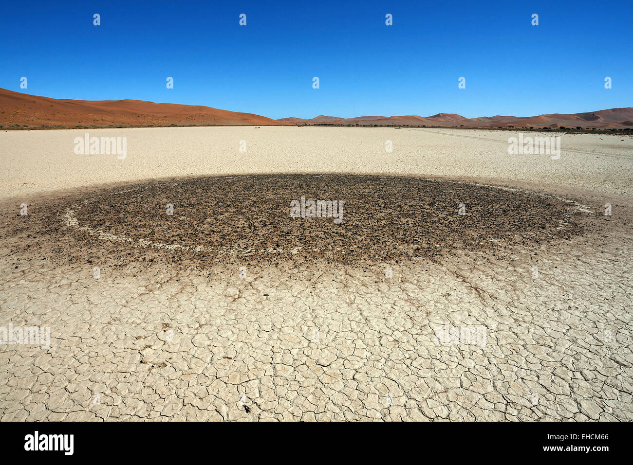 Cerchio di pietra, nascosto Vlei, sale e argilla pan, Namib Desert, Namib Naukluft Park, Namibia Foto Stock