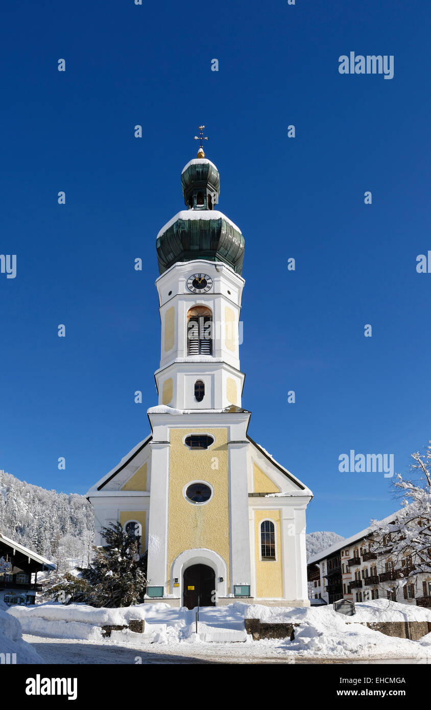 San Pancrazio chiesa parrocchiale, Reit im Winkl, Chiemgau, Alta Baviera, Baviera, Germania Foto Stock