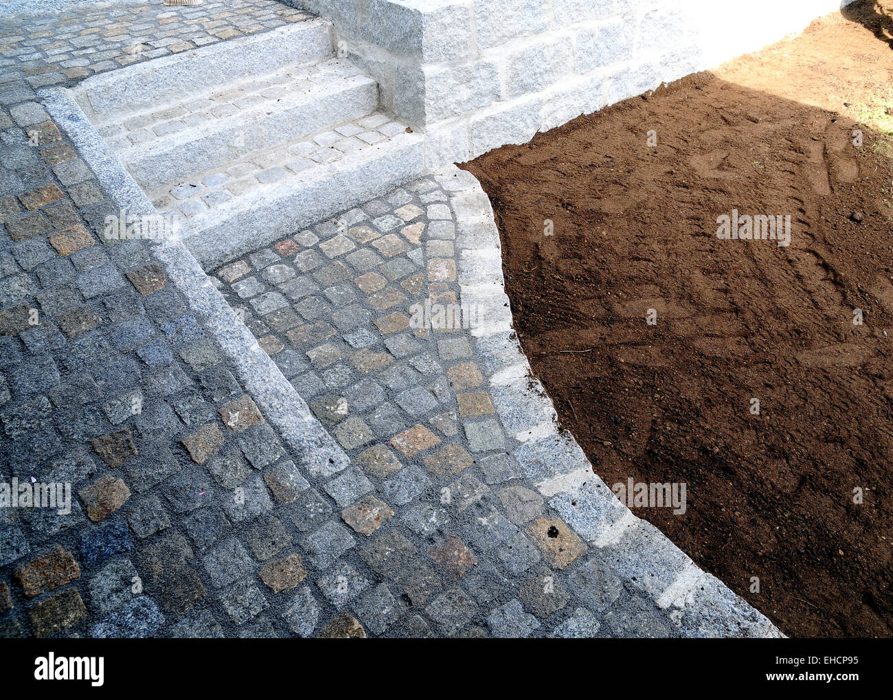 Pavimentazione stradale muro di pietra Foto Stock