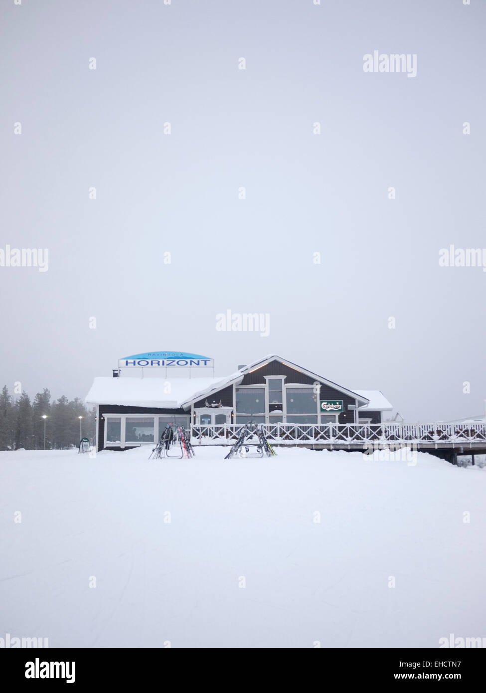 La Horizont mountain cafe e ristorante presso la stazione sciistica di Levi in Lapponia Finlandia Foto Stock