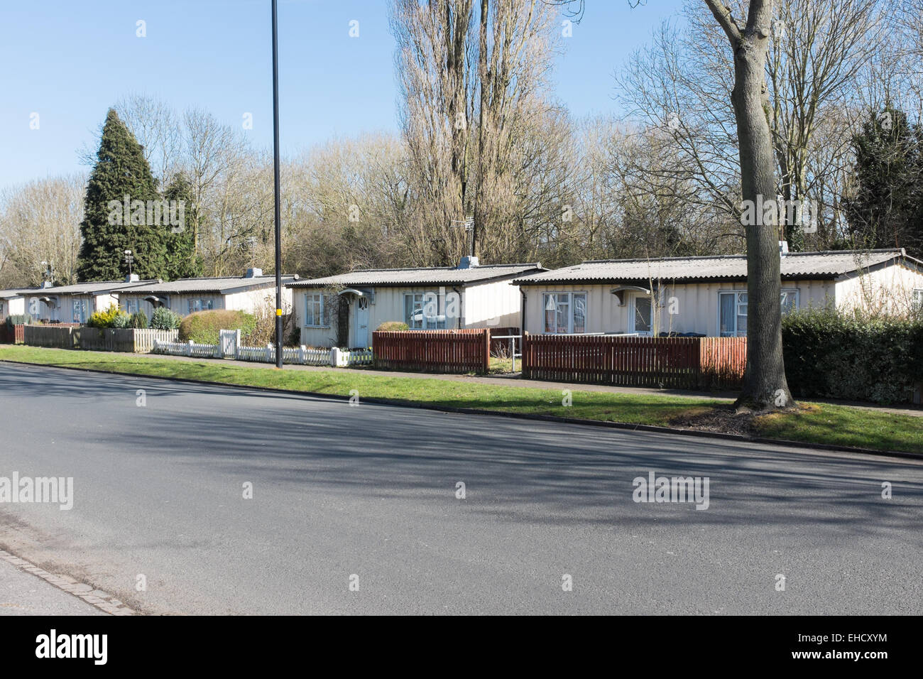 Elencati a singola storia Phoenix case prefabbricate in Wake Green Road, Moseley, Birmingham Foto Stock