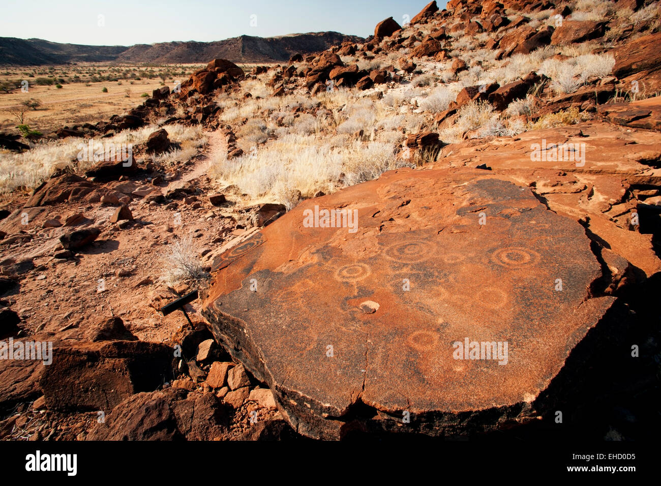 Twyfelfontein antiche incisioni rupestri del sito - Damaraland - Regione di Kunene, Namibia, Africa Foto Stock