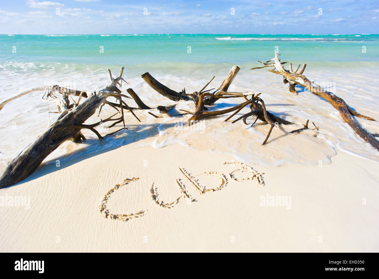 Vista orizzontale di un'incredibile spiaggia cubana. Foto Stock