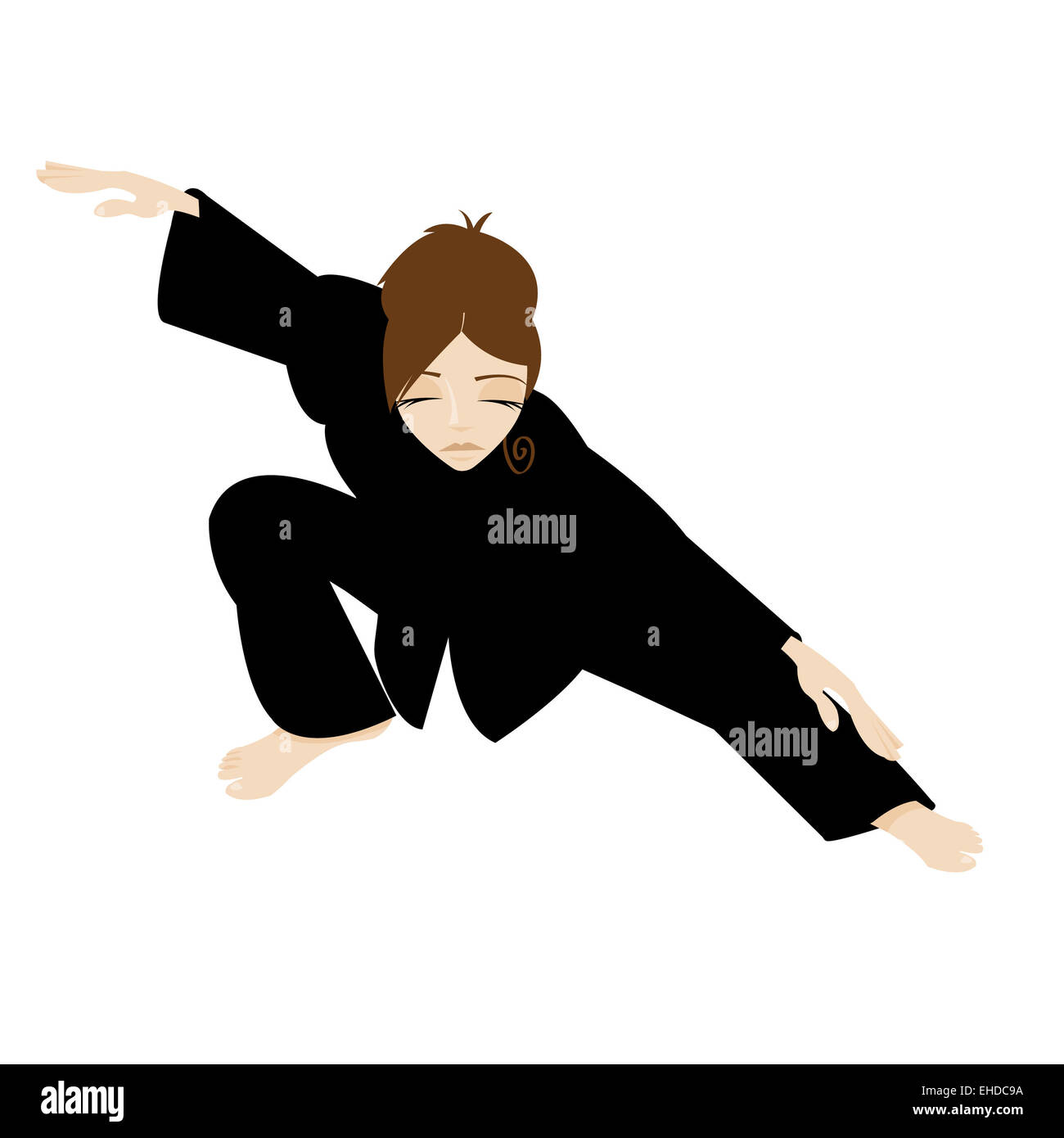 Tai Chi donna con kimono nero Foto Stock