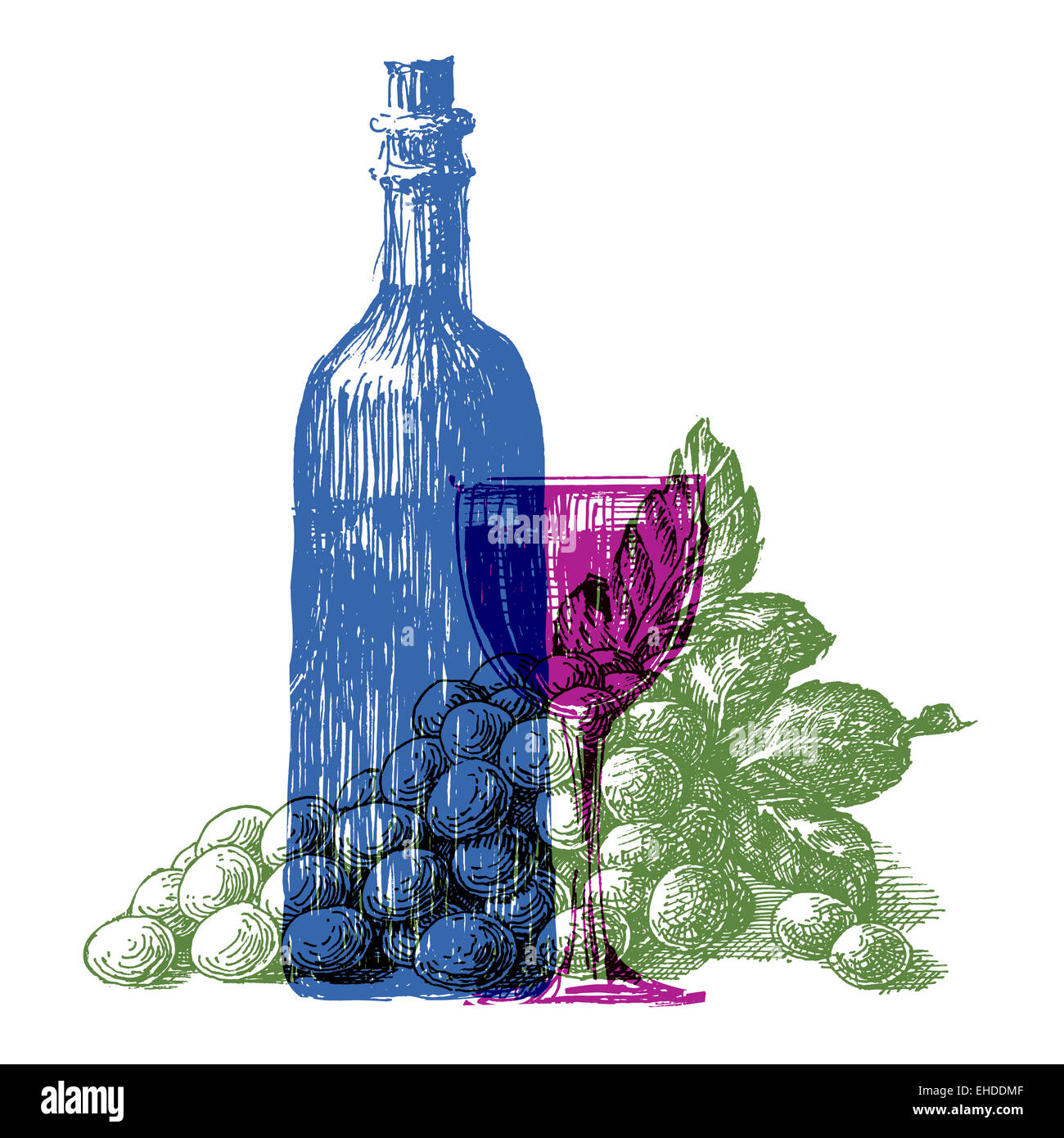 Bottiglia di vino vector logo design modello. uve da vino o bibita alcolica icona. Foto Stock
