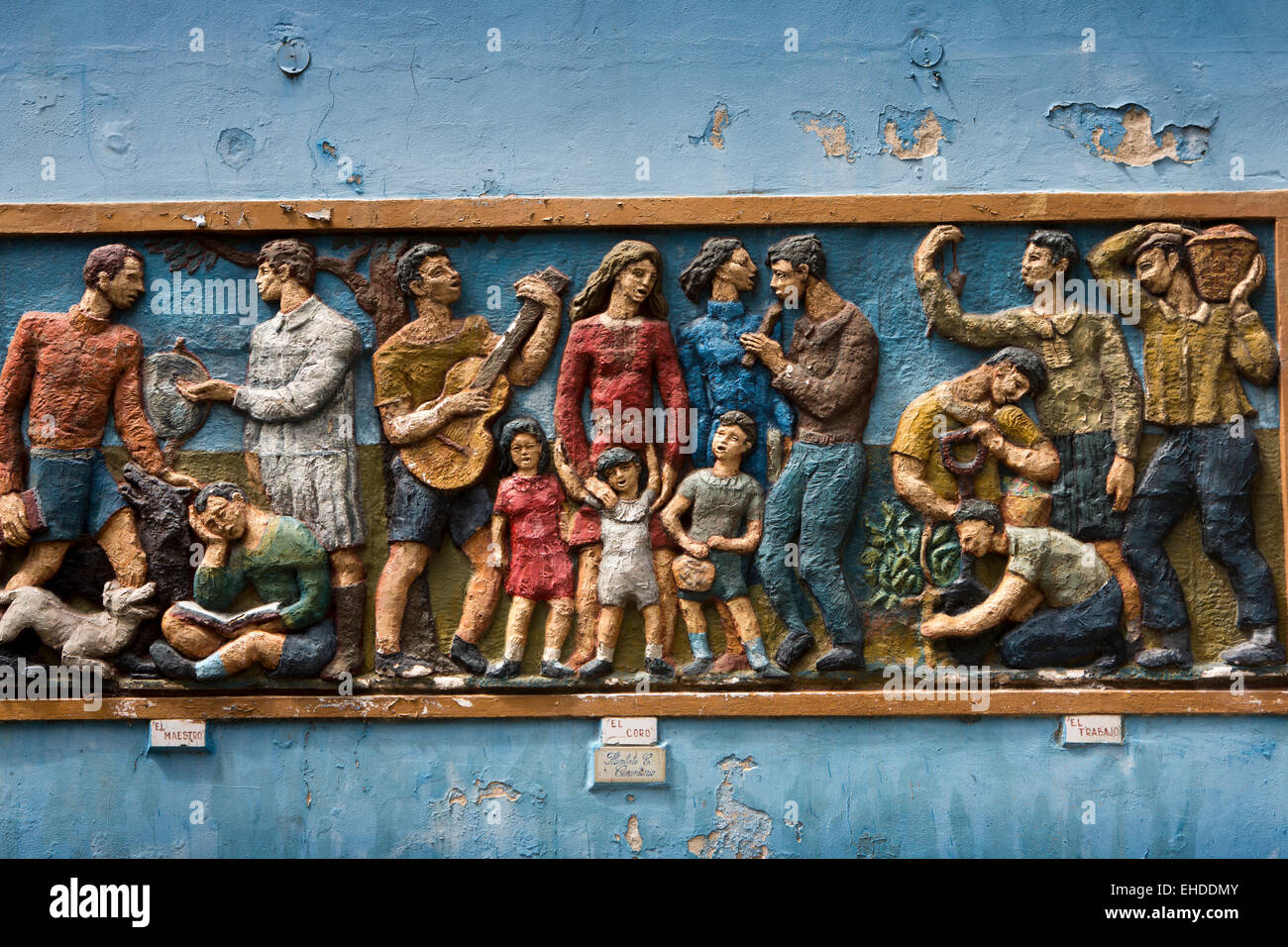 Argentina, Buenos Aires, La Boca, Caminito, El Coro, il coro, Rilievo murale Foto Stock