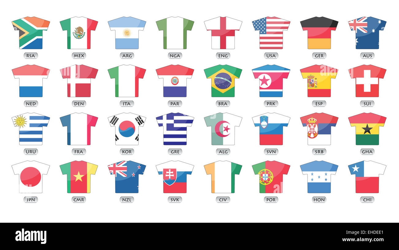 Bandiere di paesi icone nella progettazione di jersey Foto Stock