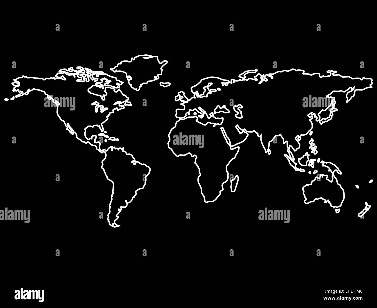 Mondo bianco Profili mappa isolato su nero Foto Stock