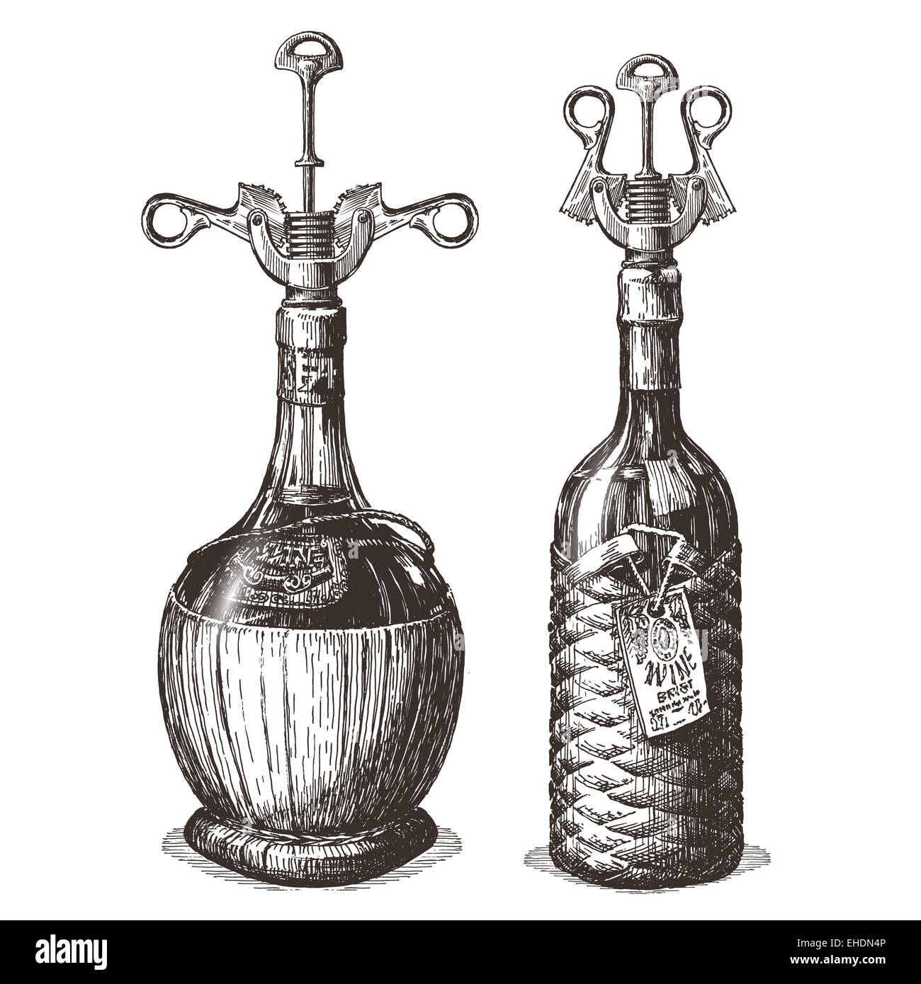 Vettore di cavatappi logo design modello. Bottiglia di vino o bevande icona. Foto Stock