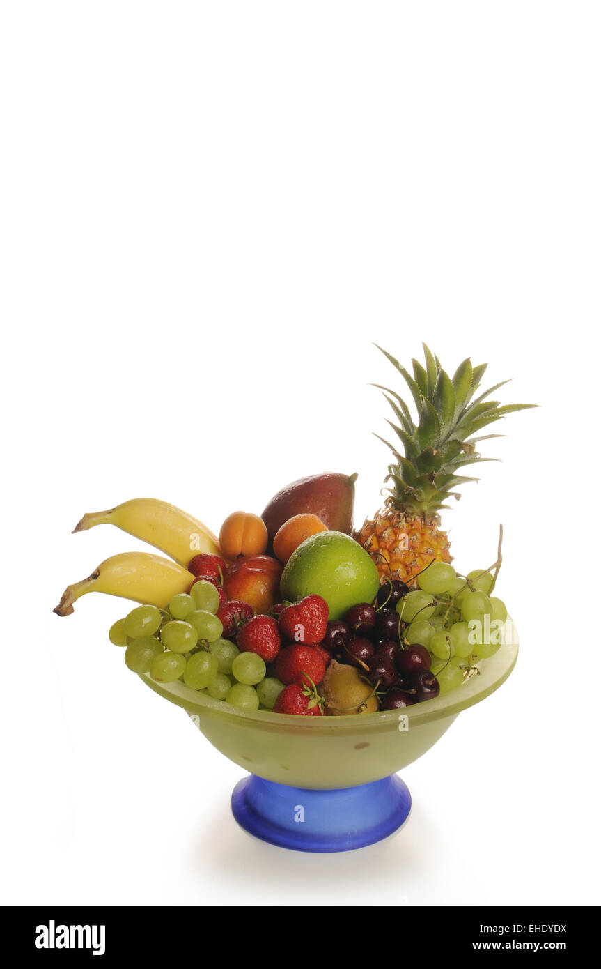 I miscugli di frutta nel recipiente di vetro Foto Stock