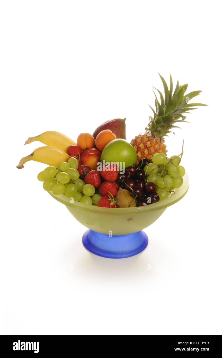 I miscugli di frutta nel recipiente di vetro Foto Stock