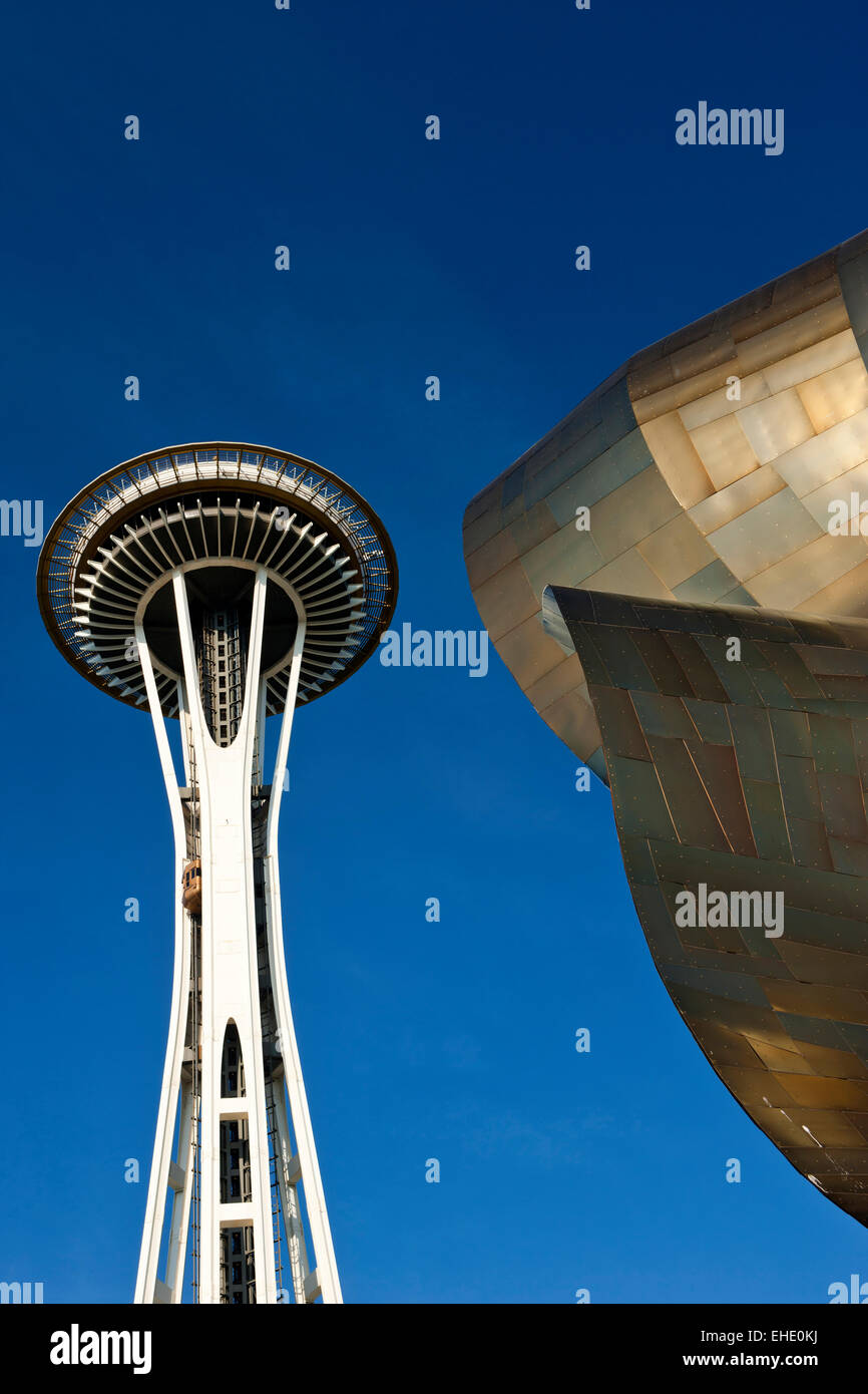 STORICO PROGETTO MUSICALE 2009 SPACE NEEDLE EXPERIENCE (© FRANK GEHRY 1995) SPACE NEEDLE TOWER (©JOHN GRAHAM & CO 1961) SEATTLE WASHINGTON STATI UNITI Foto Stock