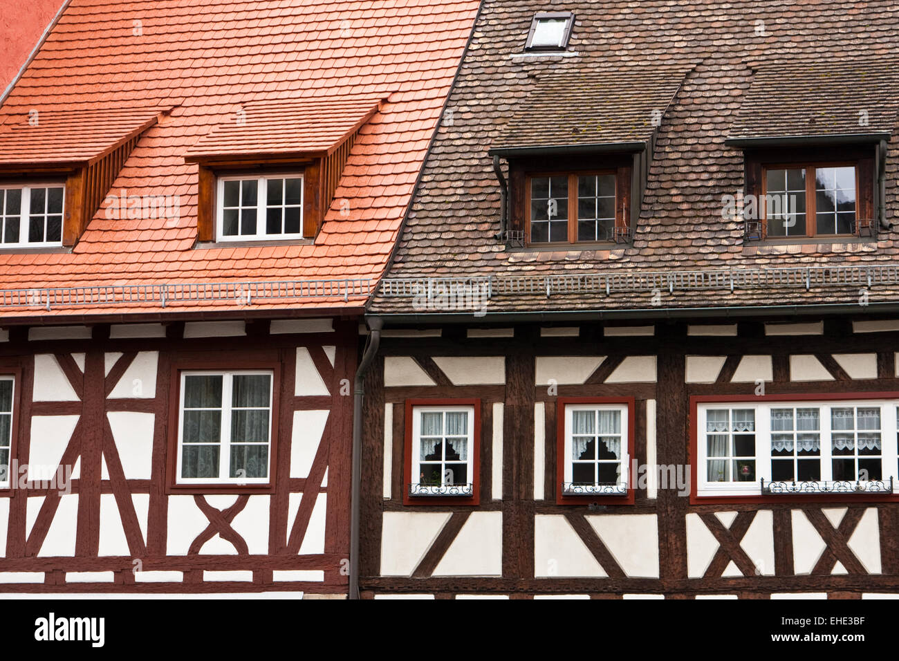 Fachwerkhäuser, semi-case con travi di legno Foto Stock
