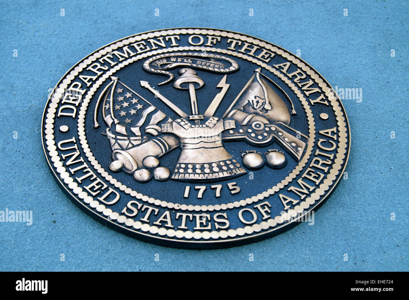 Un rilievo in ottone del sigillo dell'esercito degli Stati Uniti Foto Stock