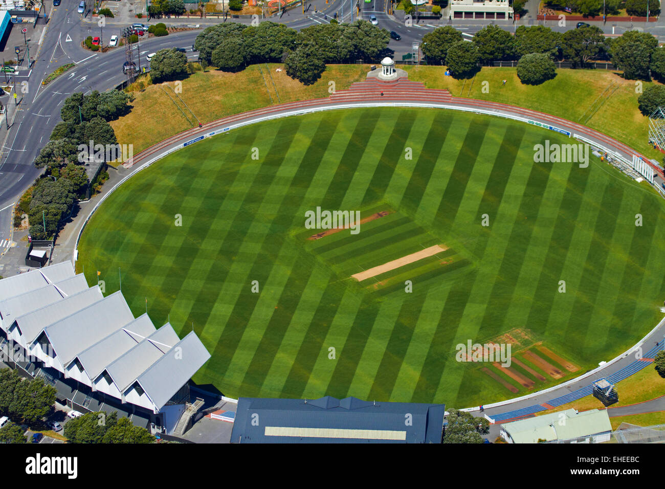Il Basin Reserve Cricket Ground, Wellington, Isola del nord, Nuova Zelanda - aerial Foto Stock