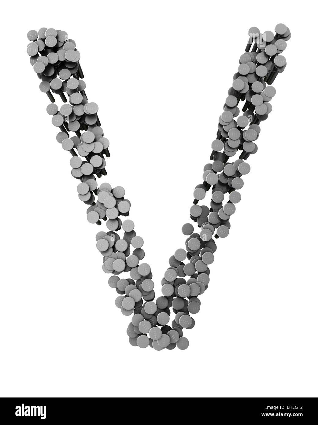 Alfabeto costituito da chiodi martellato, lettera V Foto Stock