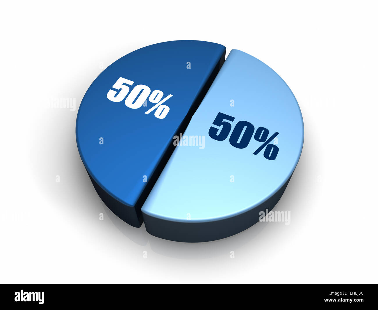 Il grafico a torta blu 50 - 50 percento Foto Stock