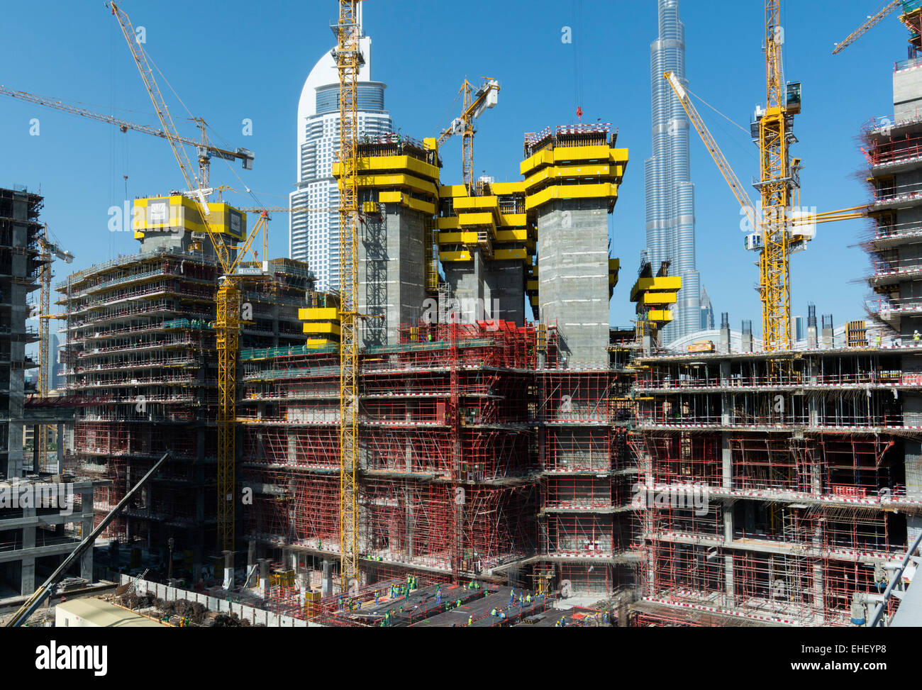 Sito in costruzione di alto grattacielo appartamento Tower a Dubai Emirati Arabi Uniti Foto Stock