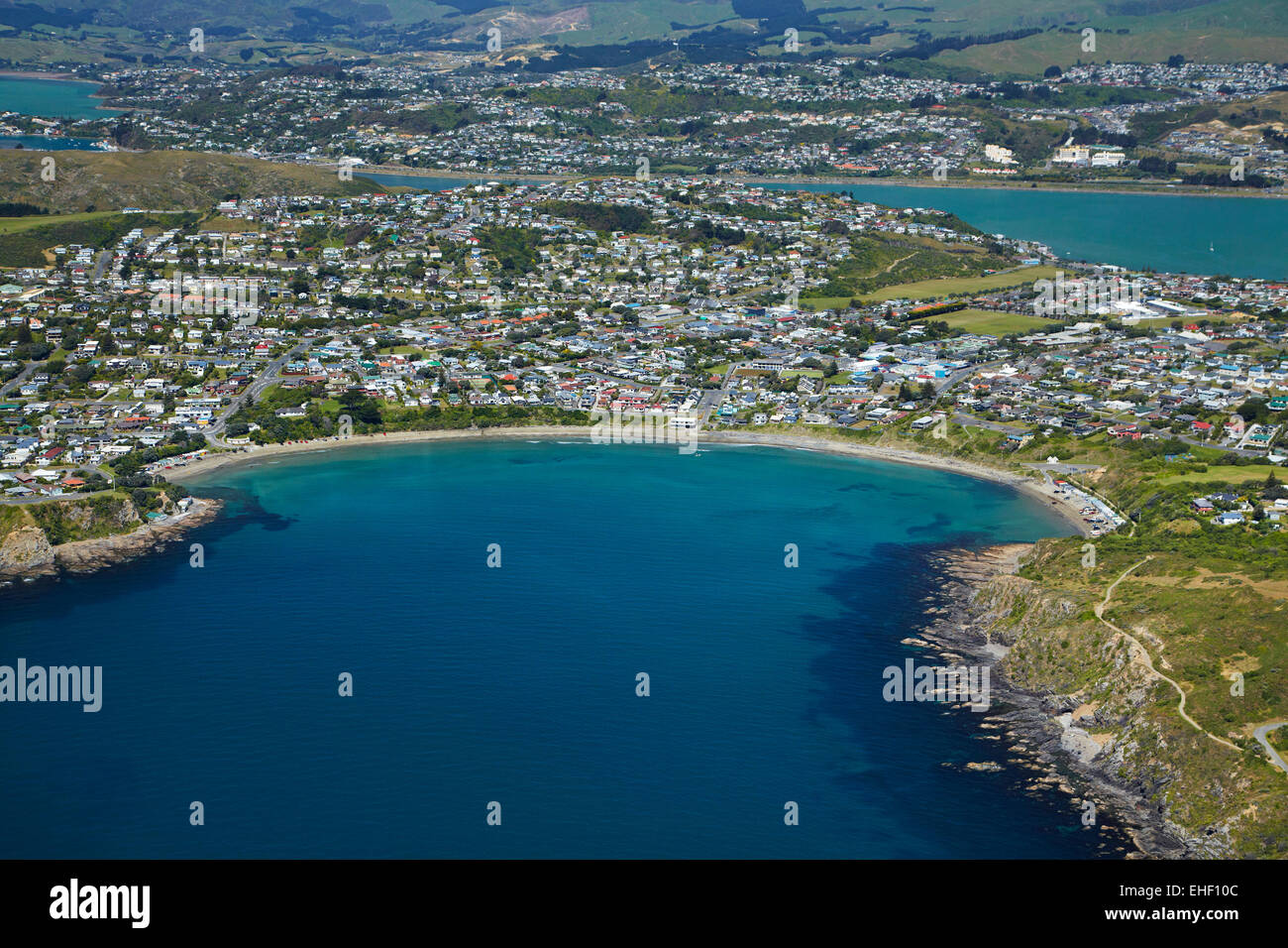 Titahi Bay, Porirua, Wellington, Isola del nord, Nuova Zelanda - aerial Foto Stock