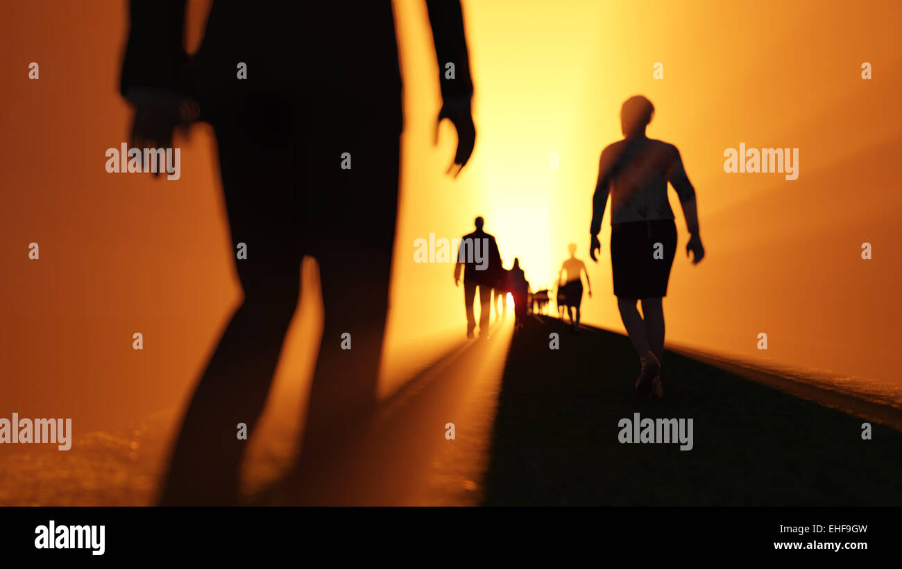 Le persone andare verso la luce Foto Stock