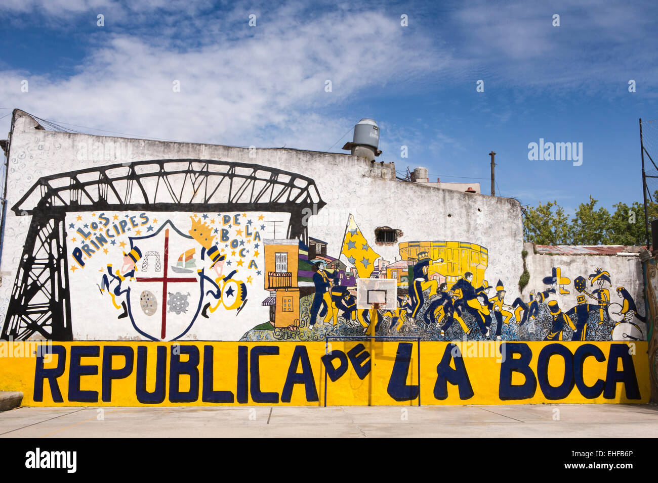 Argentina, Buenos Aires, La Boca, Republica de la Boca, decorazione murale di pallacanestro Foto Stock