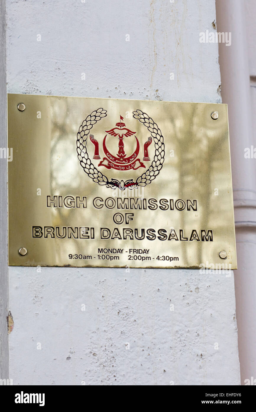 Segno al di fuori dell'Alta Commissione del Brunei Darussalam Foto Stock