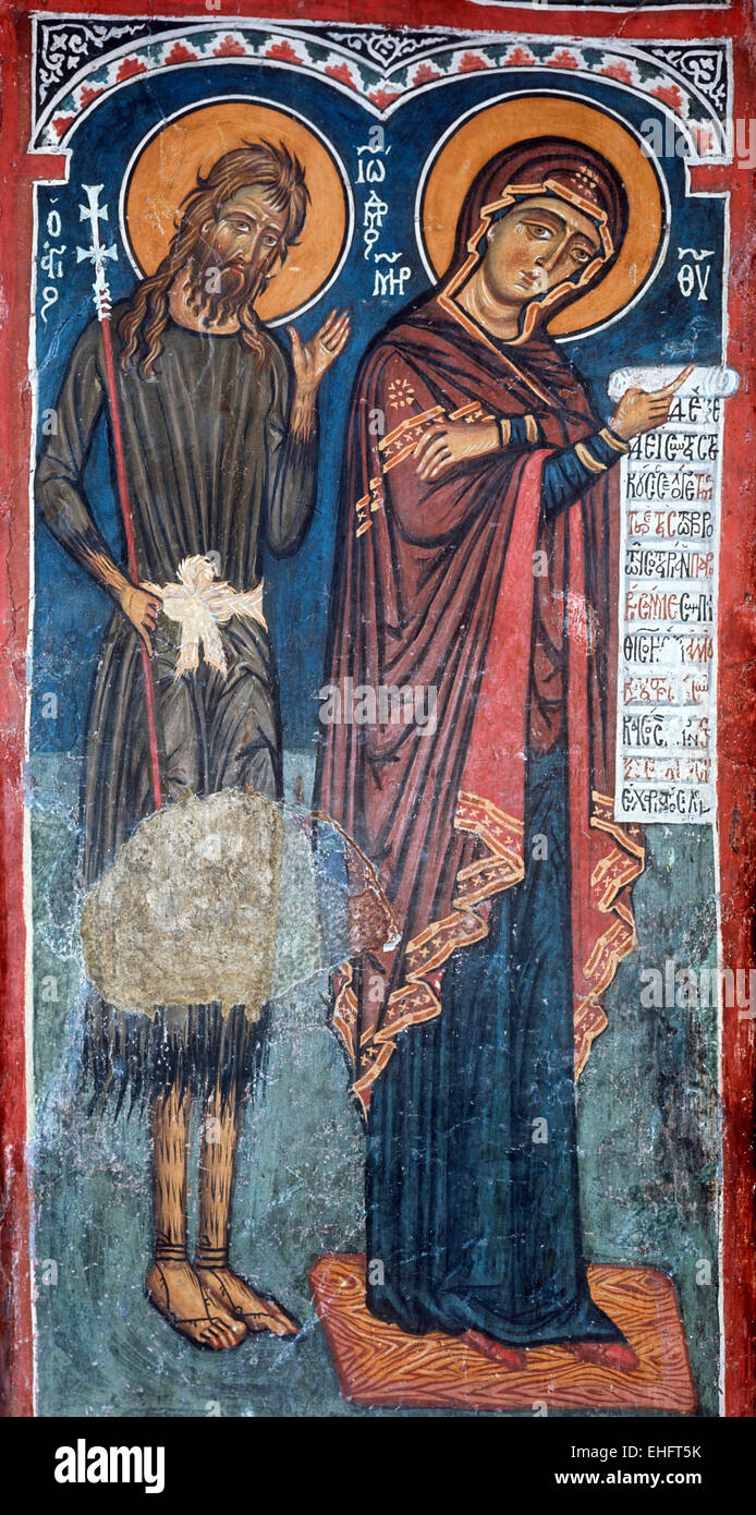 San Giovanni Battista e la Vergine Maria, la Chiesa di Nostra Signora di pascoli, Asinou, Cipro Foto Stock