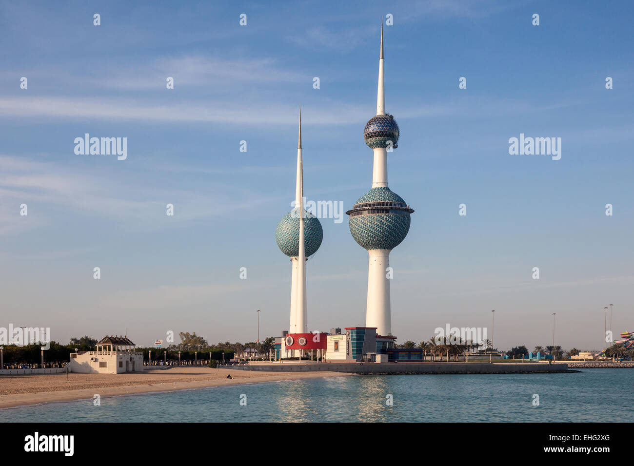 Il Kuwait Towers - meglio noto punto di riferimento di Kuwait City Foto Stock