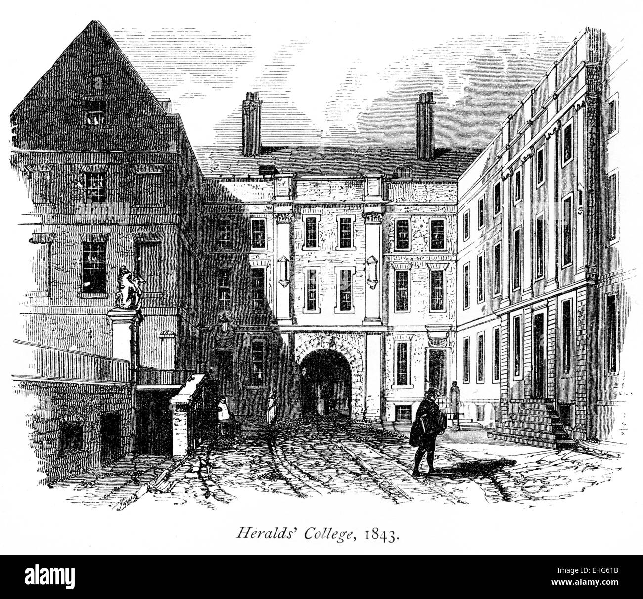Una incisione degli araldi College di bracci, Londra nel 1843 scansionati ad alta risoluzione da un libro stampato nel 1867. Foto Stock