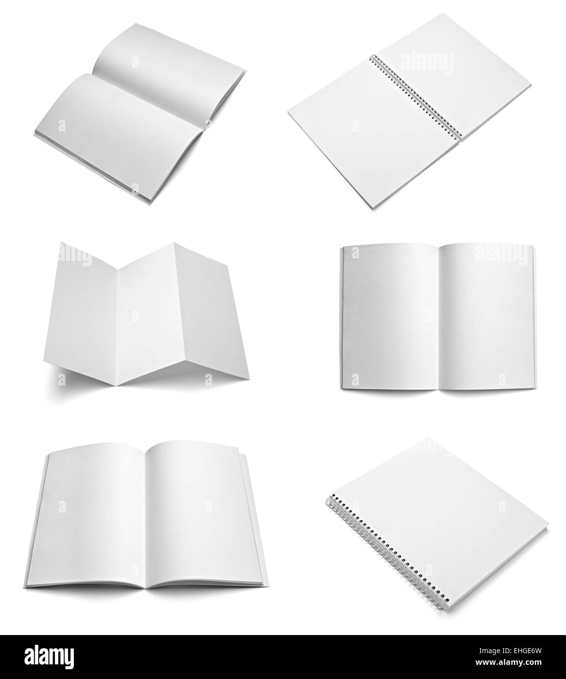 Foglio illustrativo notebook bianco libro di testo vuoto modello di carta Foto Stock