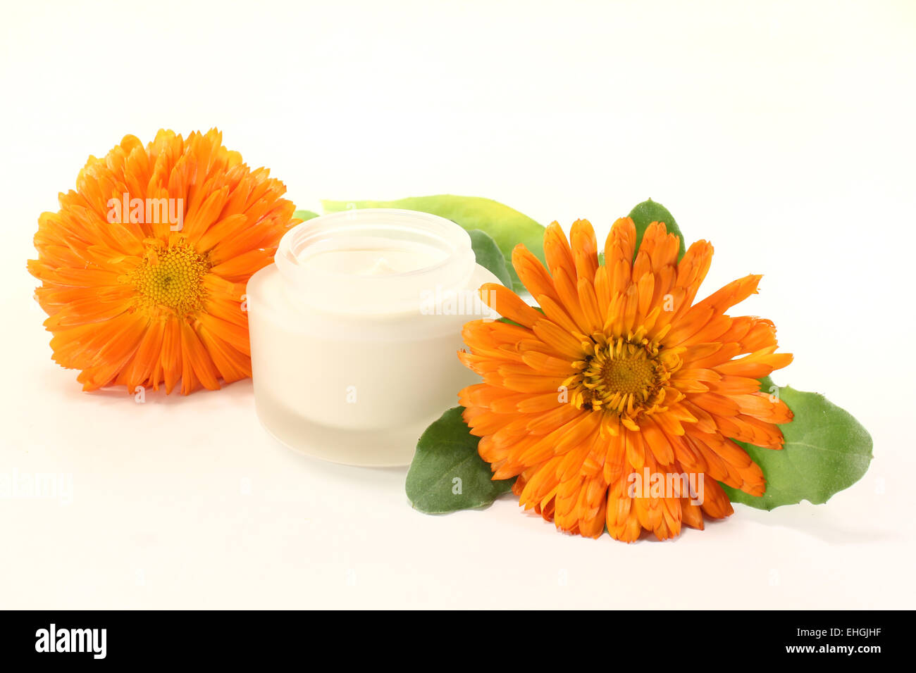 La Pomata alla Calendula con fiori Foto Stock