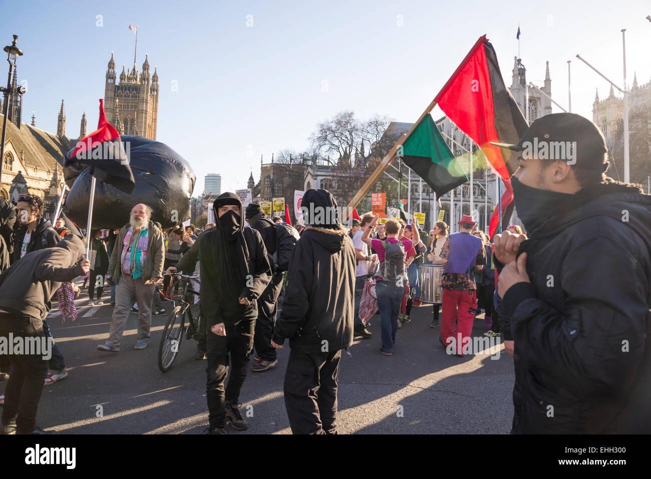 La campagna contro i cambiamenti climatici dimostrazione, Westminster, London, 7 marzo 2015, Regno Unito Foto Stock