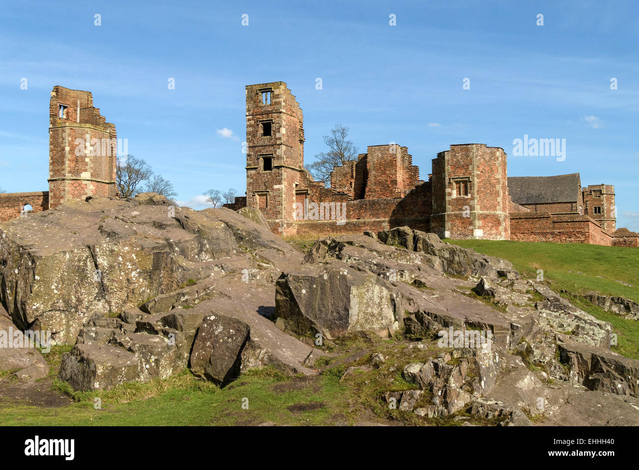 Rovine di Lady Jane Grey's House, Glenfield Lodge Park, Charnwood, Leicestershire, Inghilterra, Regno Unito. Foto Stock