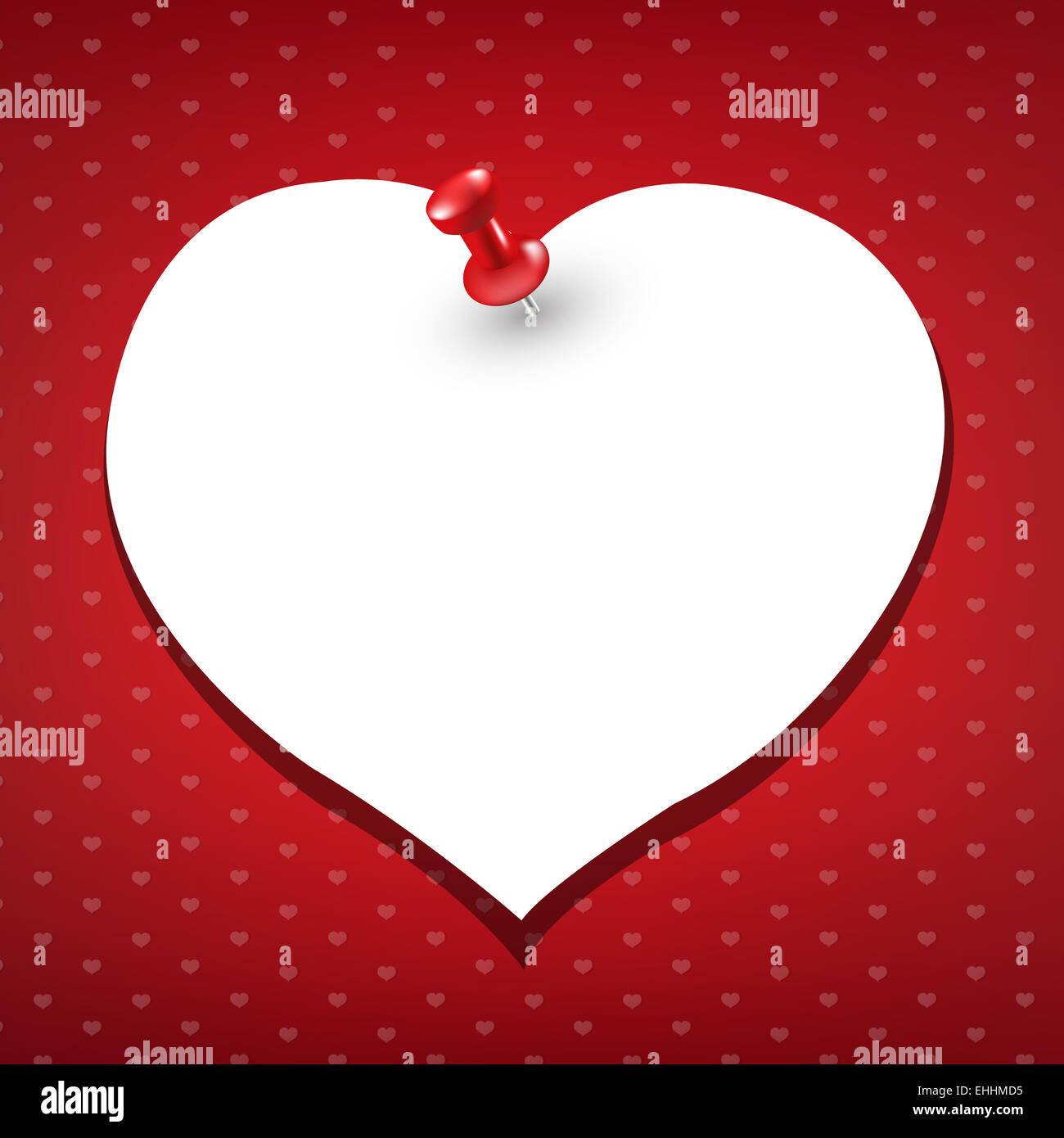 Nota Cuore di carta e pin di colore rosso Foto Stock