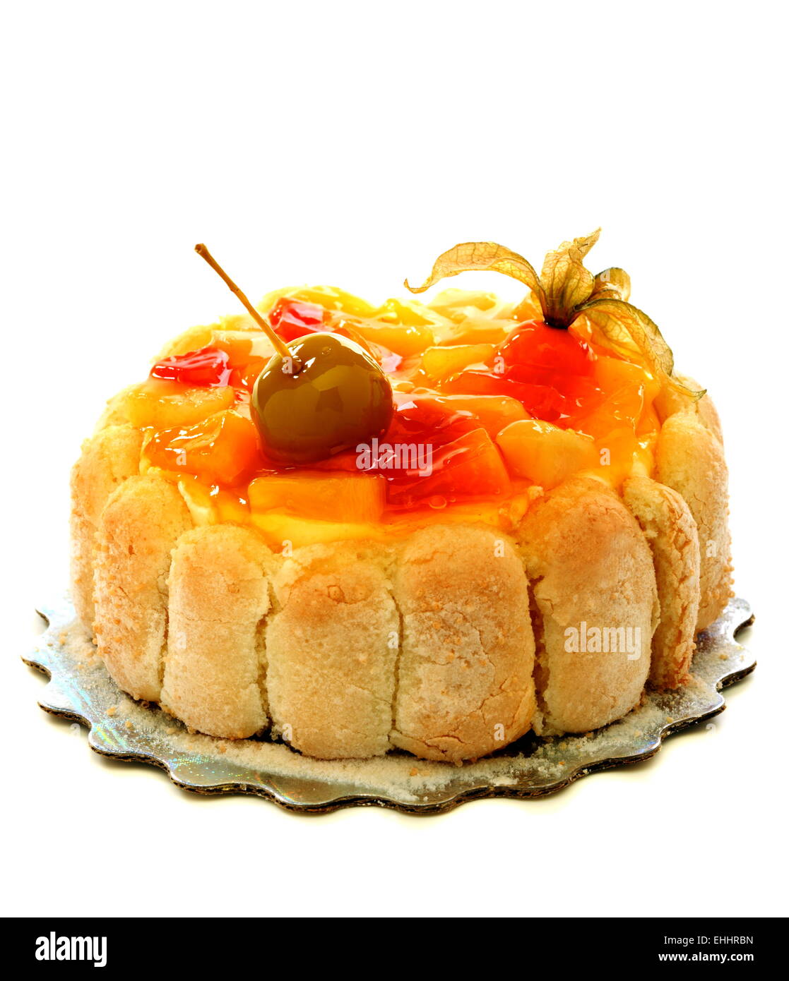 Torta con frutta esotica e gelatina. Foto Stock